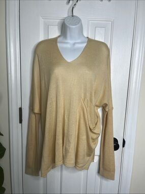 Butter Yellow Drapey Slouchy Fine Knit Anna Lane Top V Neck Medium Large